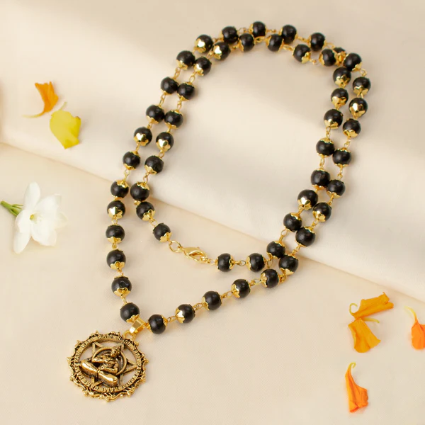 1_3_29 Gold-Plated Karungali Mala with Hanuman Kavach Pendant - Image 1