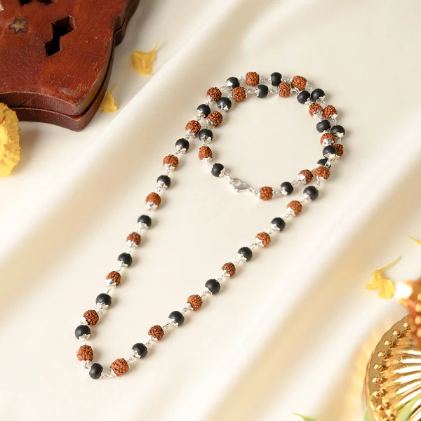 1_4_bf1d5a54-47c8-404d-a525-34e1a7cfc6c2 Divya Raksha Rudraksha & Karungali Mala with Silver Capping - Image 1