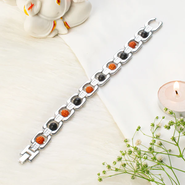 1_56_963162c4-b42c-4add-acb3-a7abd2326ae4 Metal Rudraksha and Karungali Bracelet - Silver - Image 1