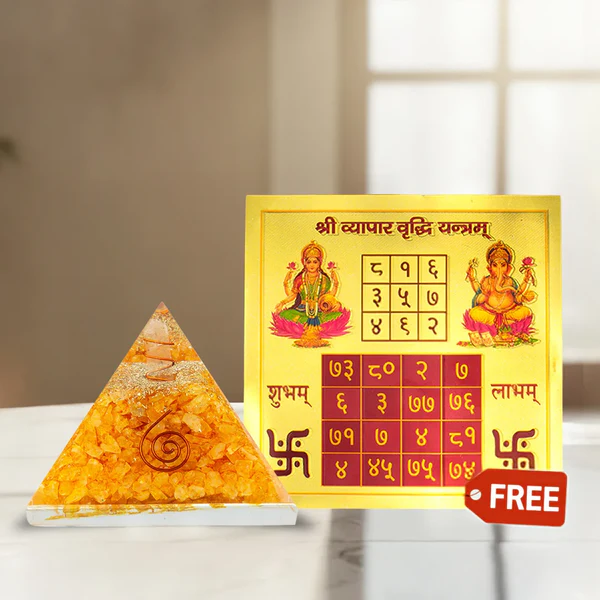 Artboard_7_1_9f636faf-eb42-4f02-a001-164b7f5f160a Citrine Pyramid with FREE Vyapppar Vridhi Yantra 6*6 Inch - Image 1