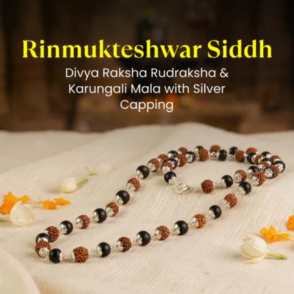 Rinmukteshwar Siddh Divya Rudraksha Karungali Mala - Silver Capped