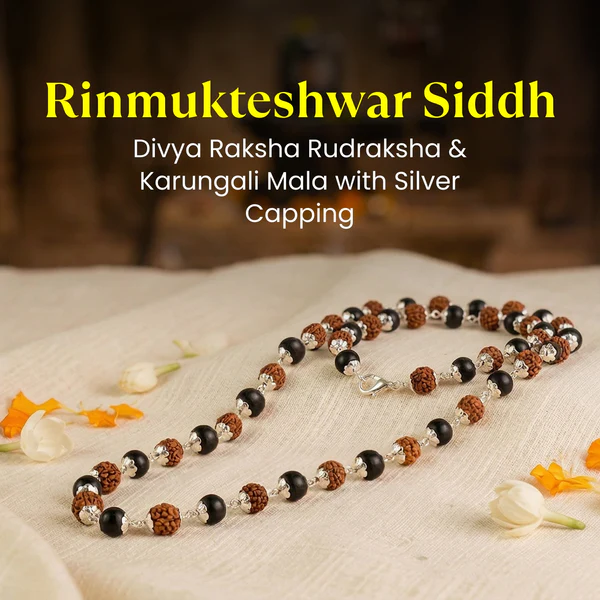 Divya_Raksha_Rudraksha_Karungali_Mala_with_Silver_Capping_1 Rinmukteshwar Siddh Divya Rudraksha Karungali Mala - Silver Capped - Image 1