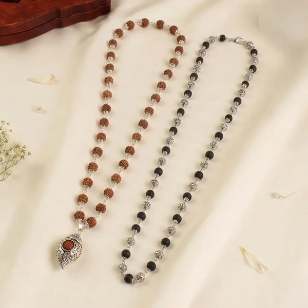 Divya_Shankh_Rudraksha_Mala_with_om_Bead_Karungali_Mala Divya Shankh Rudraksha Mala with Om Bead Karungali Mala - Image 1