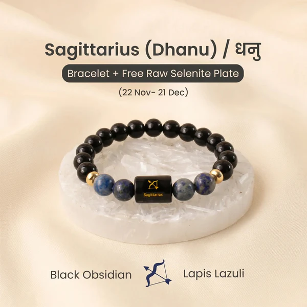 Sagittarius_1_63f5215d-25e4-4806-80d8-b0c98fae64b8_3 Sagittarius (धनु राशि) Zodiac Black Obsidian & Lapis Lazuli Bracelet - Image 1