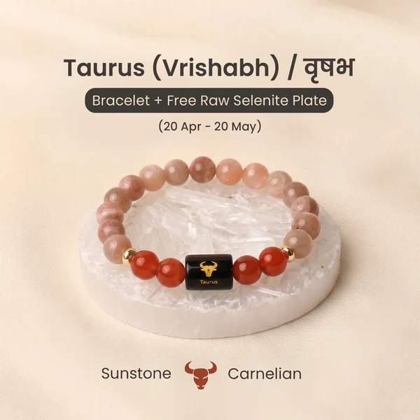 Taurus_15d94a99-6a03-4a21-99c4-36a24d8919de Taurus (वृषभ राशि) Zodiac Sunstone & Carnelian Bracelet - Image 1